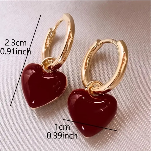 Elegant Red Heart Drop Earrings Chic & Simple Zinc Alloy Dangle Earrings - Picture 6 of 11